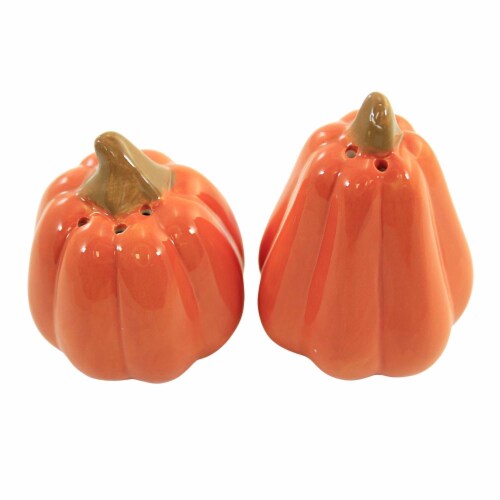 Tabletop Pumpkin Salt And Pepper Shaker Dolomite Halloween Fall H8400 Orange Perspective: back