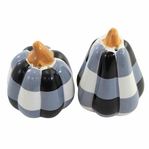Tabletop Pumpkin Salt And Pepper Shaker Dolomite Halloween Fall H8400 Black Perspective: back