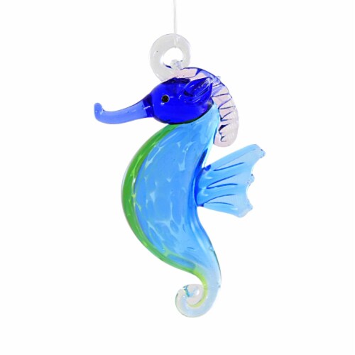 Holiday Ornament Festive Seahorse Artglass Small Marine Fish Orn74942 Blue Perspective: back