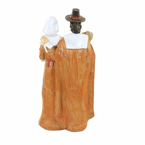 Thanksgiving Pilgrim Family Polyresin Pumpkins Wheat Dinner Th00598 Orange Perspective: back