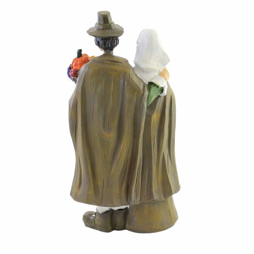 Thanksgiving Pilgrim Family Polyresin Pumpkins Wheat Dinner Th00598 Brown Perspective: back