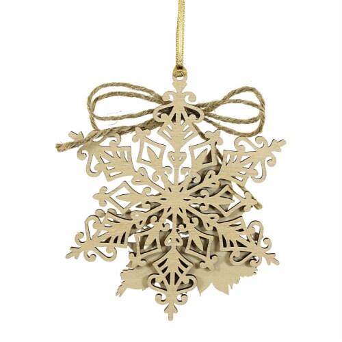 Holiday Ornament Cardinal Snowflake Wood Poinsettia Red Bird 135066 Left Perspective: back