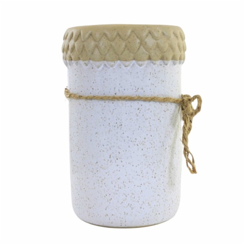 Fall Glazed Harvest Container Dolomite Leaves Pumpkin H9590 White Perspective: back