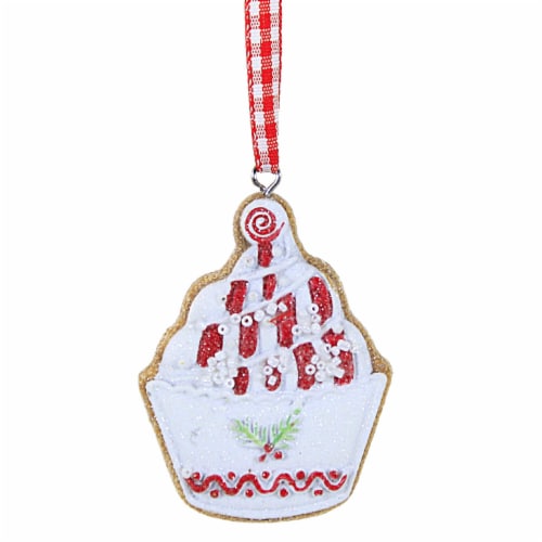 Holiday Ornament Gingerbread Cupcake Set/3 Polyresin Sprinkles Candies G79469 Perspective: back