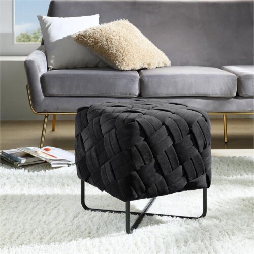 Black velvet shop square ottoman