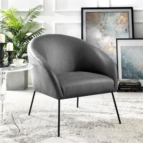 Posh Living Brixton Faux Leather Barrel Back Accent Chair in Light