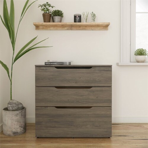 Nexera 600344 Arobas 3Drawer Storage and Filing Cabinet Bark Grey Perspective: back