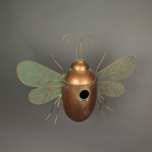 Metal Copper Hanging Decorative Bumblebee Bird House Outdoor Home Garden Decor Perspective: back