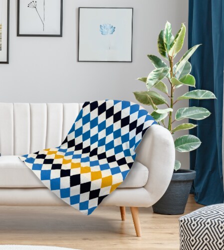Myne Throw Blanket Diamond Pattern 50X60 White Blue Gold and Black 1 Baker s