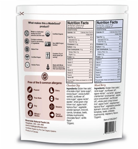 MadeGood Granola Minis Club Pack (20 ct, 0.85 oz. each); 10 Bags Chocolate Chip Perspective: back