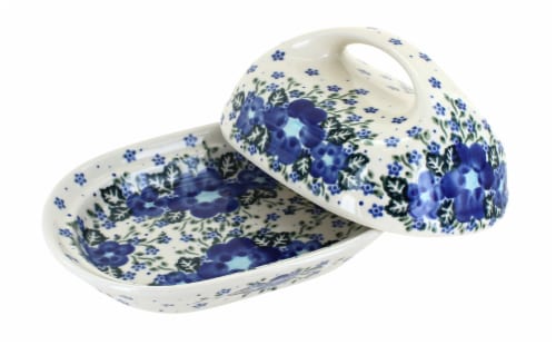 Blue Rose Polish Pottery Melanie Butter Dish Perspective: back