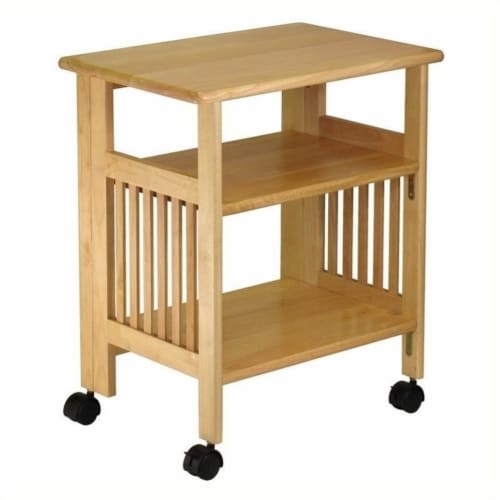 Pemberly Row Solid Wood Portable Foldable Printer Stand in Natural Perspective: back