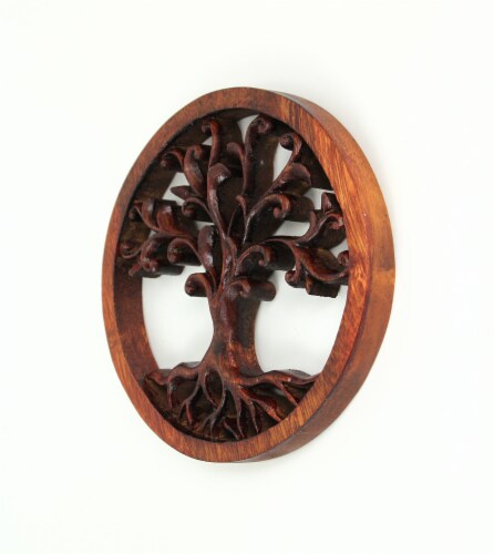 Hand Carved Mahogany Tree Of Life Wood Wall Plaque Perspective: back
