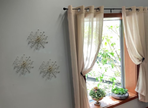 Jeweled Metal Bursting Star Wall Mounted Hanging Sculpture Set of 3 Burst - Gold Perspective: back