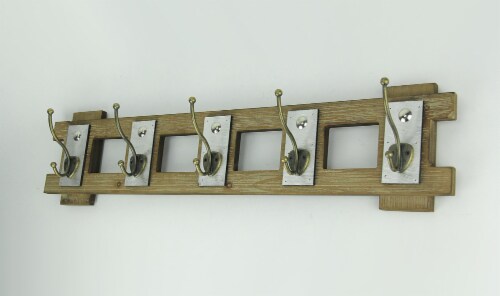 Rustic Contemporary Cutout Wood Hat Hook Wood Wall Hanging - Brown Perspective: back
