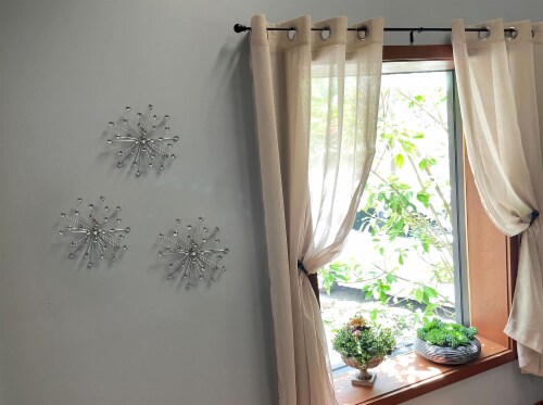 Jeweled 3D Bursting Star Wall Sculpture Set of 3 - Silver Perspective: back