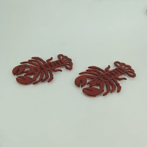 Distressed Red Cast Iron Lobster Shaped Trivet Set of 2 Perspective: back