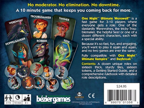 One Night Ultimate Werewolf Board Game Perspective: back