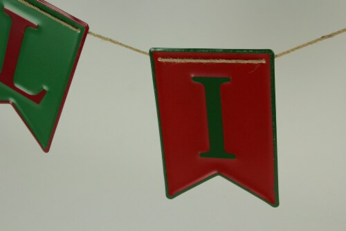 Red and Green Enamel Metal Believe Banner Christmas Rope Garland Holiday Decor Perspective: back