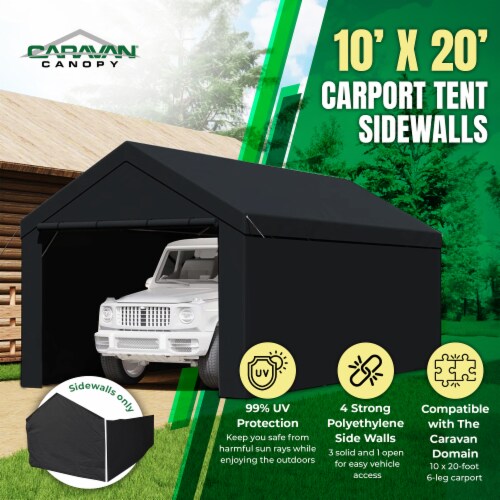 Caravan Canopy Domain 20x10 Foot Carport Tent Sidewalls, Black (Sidewalls Only) Perspective: back