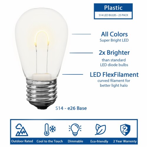 25 Pack LED S14 Outdoor Patio Edison Replacement Bulbs, Warm White, E26 ...