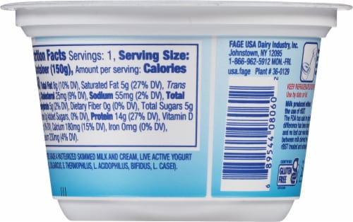 Fage Total Plain 5% Milkfat Low Fat Greek Yogurt Cup Perspective: back