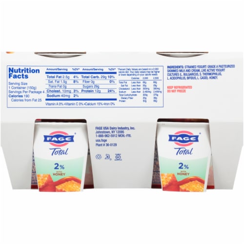 Fage Total 2% Lowfat Greek Yogurt with Honey Perspective: back