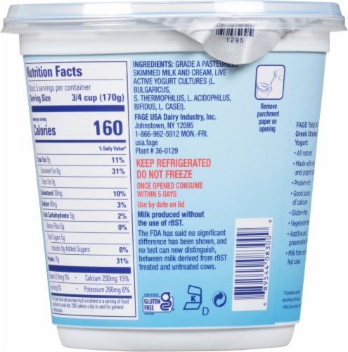 Fage® Total Plain 5% Milkfat Low Fat Greek Strained Yogurt Tub