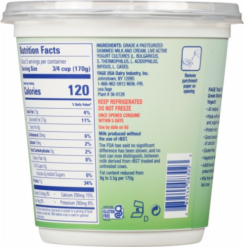 Fage® Total Plain 2% Milkfat Low Fat Greek Strained Yogurt Tub