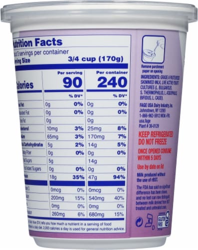 Fage® Total 0% Plain Greek Yogurt Tub Perspective: back