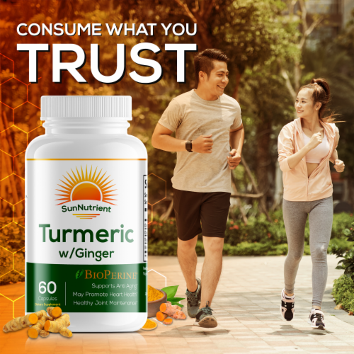 Sun Nutrient Turmeric and Ginger supplement BioPerine 60 Capsules