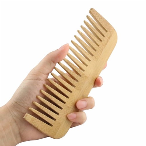 Natural Wood Hair Brush with Wooden Bristles Massage Scalp Comb and Wood Beard Comb 6pcs Perspective: back