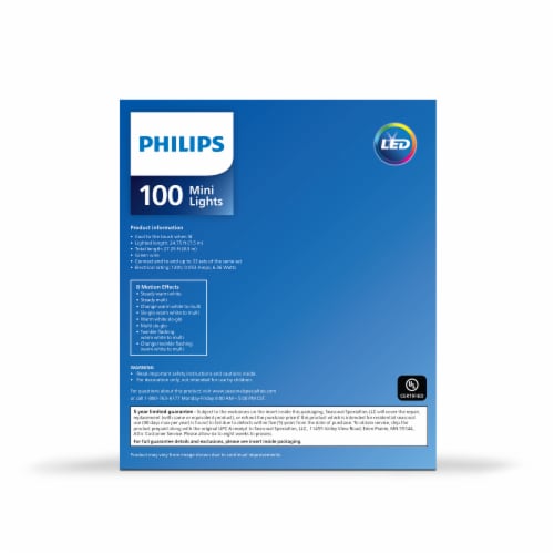 Philips LED Warm White or Multi Color Motion Effects Indoor / Outdoor Mini Christmas Lights Perspective: back