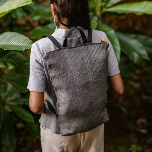 Ohrna PICHON Daypack Embroidered Sustainable Slim Stylish with Pockets Perspective: back