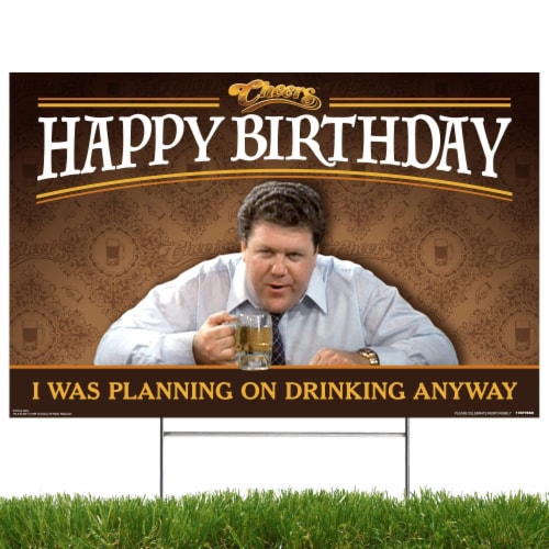 Prime Party Cheers Happy Birthday, Yard Sign with Lawn Stakes Perspective: back