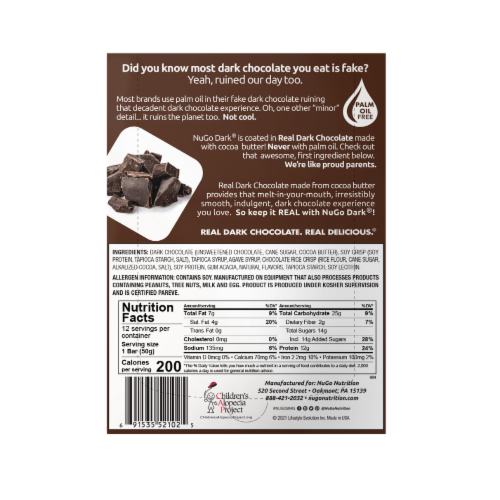NuGo® Dark® Chocolate Chocolate Chip Gluten Free Vegan Protein Bars Perspective: back