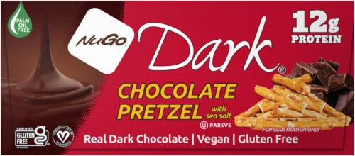 NuGo® Dark® Chocolate Pretzel with Sea Salt Gluten Free Vegan Protein Bars Perspective: back