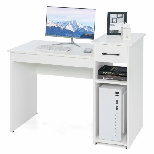 Computer Desk PC Laptop Table w Drawer and Shelf Home Office Furniture White 1 unit Fry s Food Stores