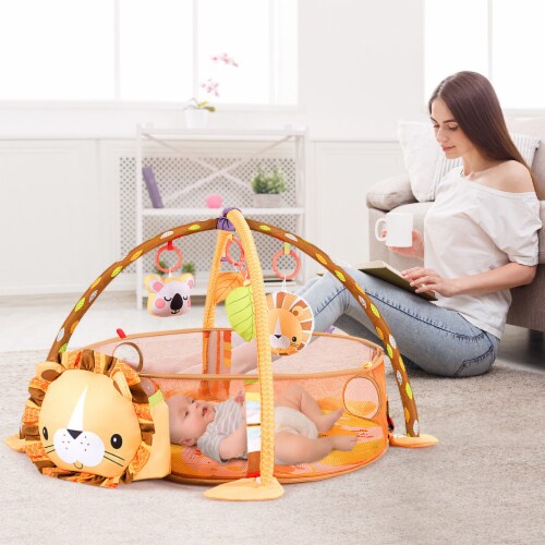 Costway 3 in 1 Cartoon Lion Baby Infant Activity Gym Play Mat w Hanging Toys Ocean Ball Perspective: back