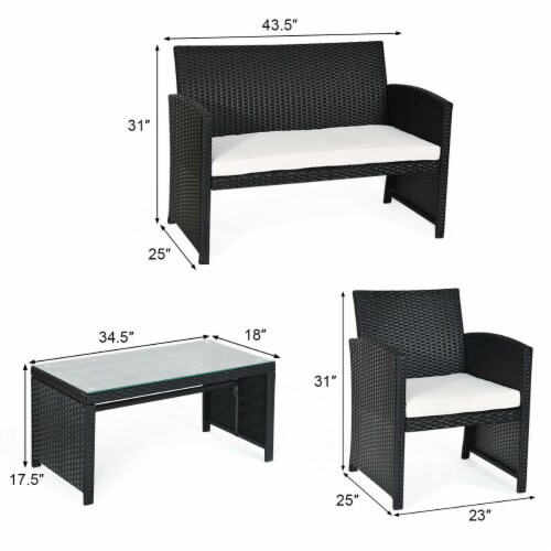 Costway 4PCS Patio Rattan Wicker Furniture Conversation Set Cushioned Sofa Table Perspective: back