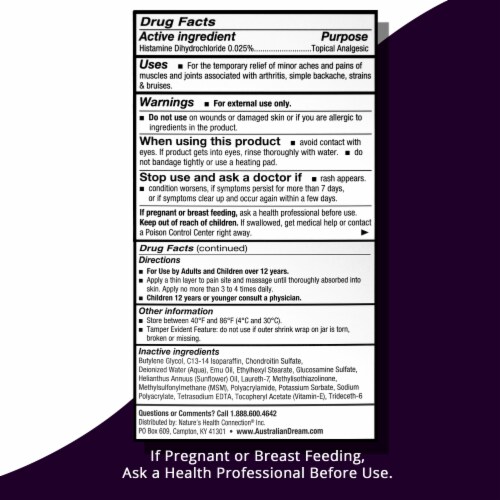 Australian Dream Arthritis Pain Relief Cream - For Muscle Aches or Joint Pain - 9 oz Jar Perspective: back