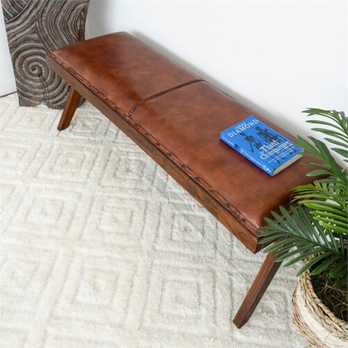 Mid century discount leather bench