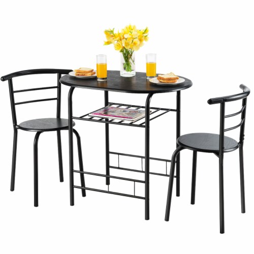Gymax 3 Piece Dining Set Home Kitchen Furniture Table and 2 Chairs Black Perspective: back
