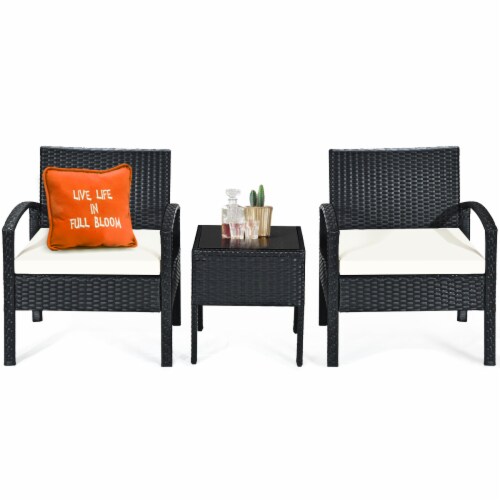 Costway 3PCS Patio Rattan Furniture Set Table & Chairs Set with Thick