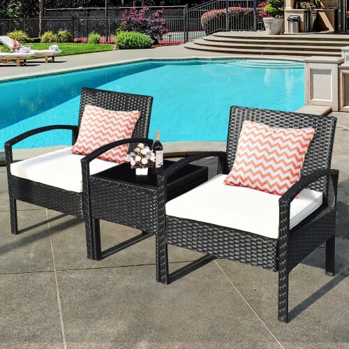 Costway 3PCS Patio Rattan Furniture Set Table & Chairs Set with