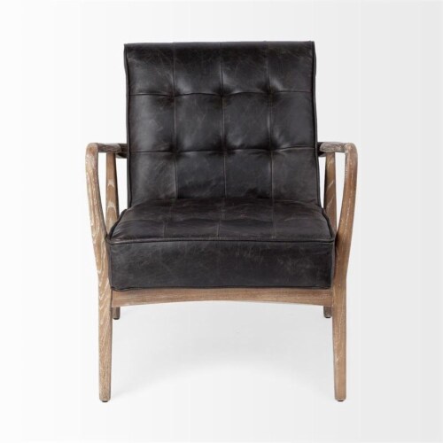 Black Leather Accent Chair With Wrapped Ash Wood Frame Black Leather Accent Chair With Wrapped Ash Wood Frame