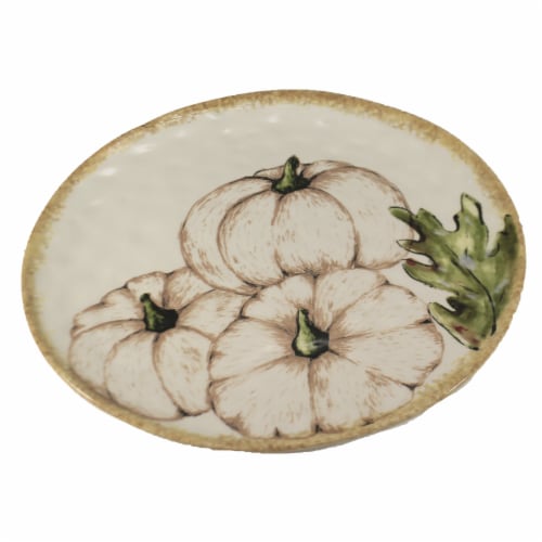 Tabletop Fall Harvest Round Platter Ceramic Autumn Pumpkins Er66928 Perspective: back