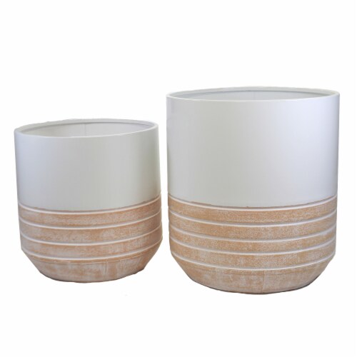 Home Decor White & Terracotta Stripe Planters Metal Enamel Indoor Cb173709 Perspective: back