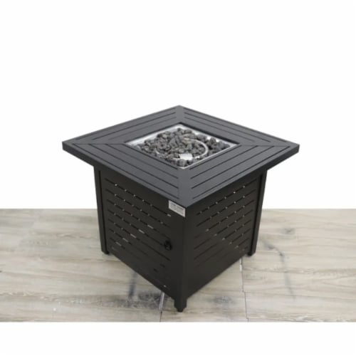 Living Source International 25'' H x 30'' W Steel Outdoor Fire Pit Table with Lid Perspective: back