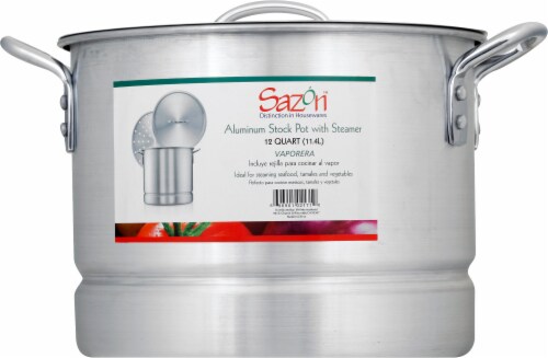Sazon Aluminum Stock Pot with Steamer - Silver Perspective: back